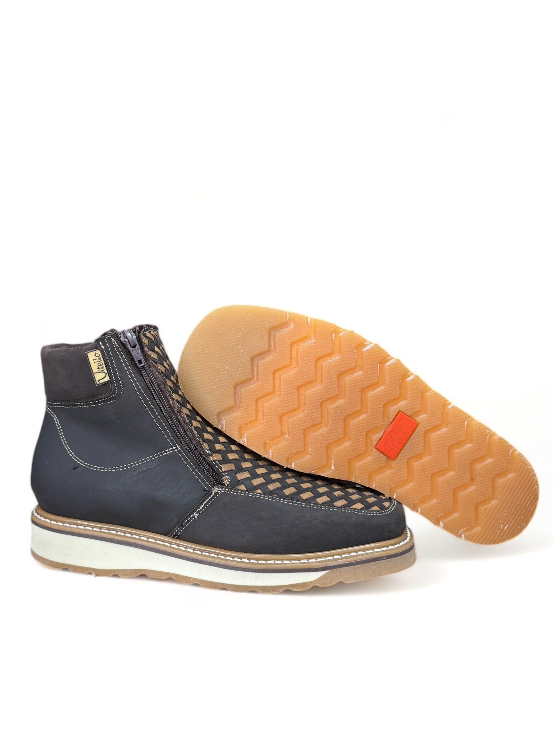 Bota corta para hombre de piel marrón trenzada con cremallera Vitello