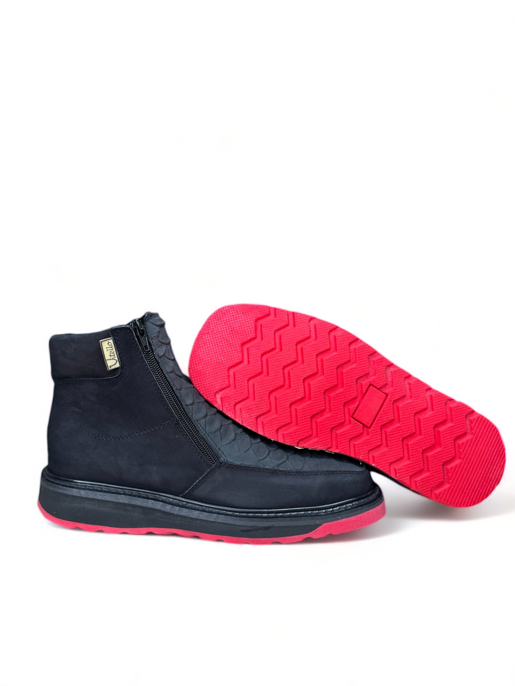 Men Ankle Boots with Zipper Red Sole Black Vitello