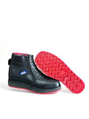 Men Ankle Boot Braided Leather Black With Red Sole