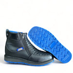 Men Ankle Boot Hand Braided Black With Blue Sole