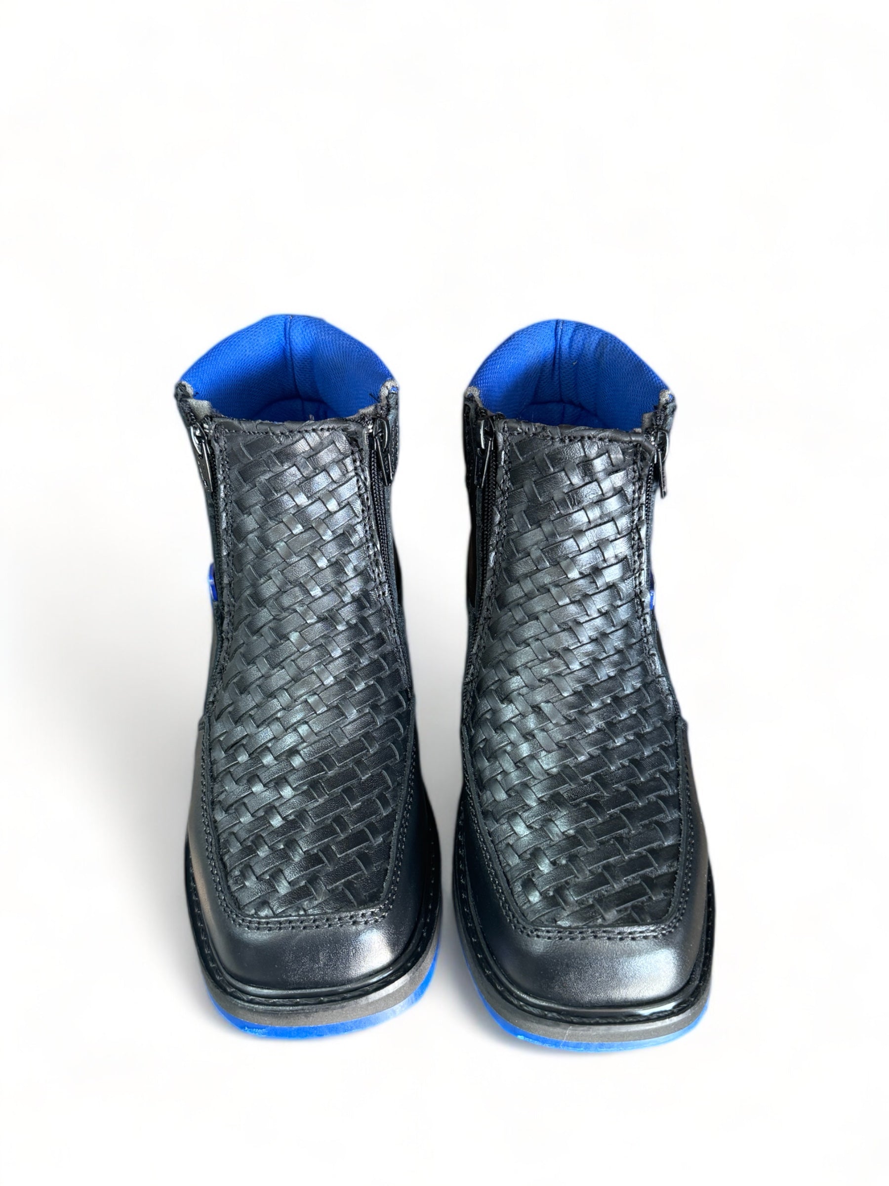 Men Ankle Boot Hand Braided Black With Blue Sole