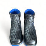 Men Ankle Boot Hand Braided Black With Blue Sole