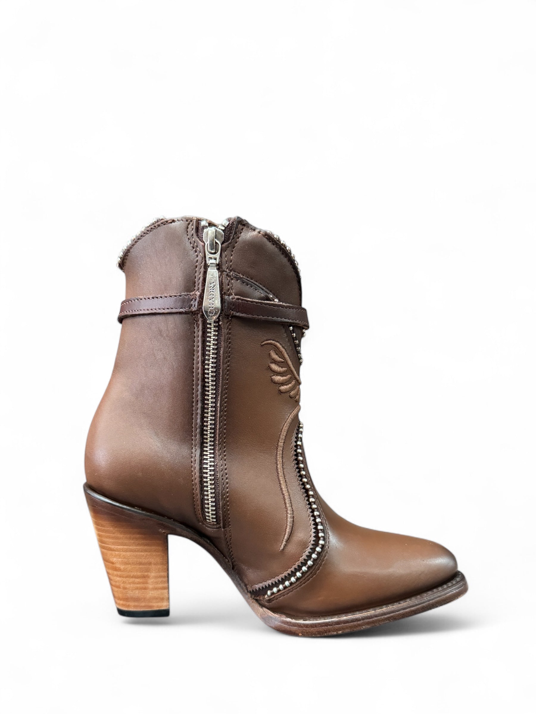 Cuadra Women Ankle Boot With Side Buckle & Embroidered Details