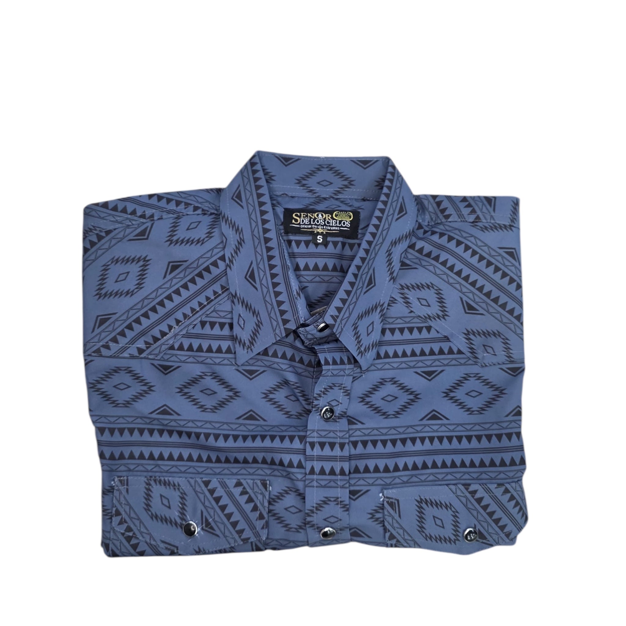 Men Long Sleeve Button Up Western Shirt ElGl 44204 Blue Tribal Print