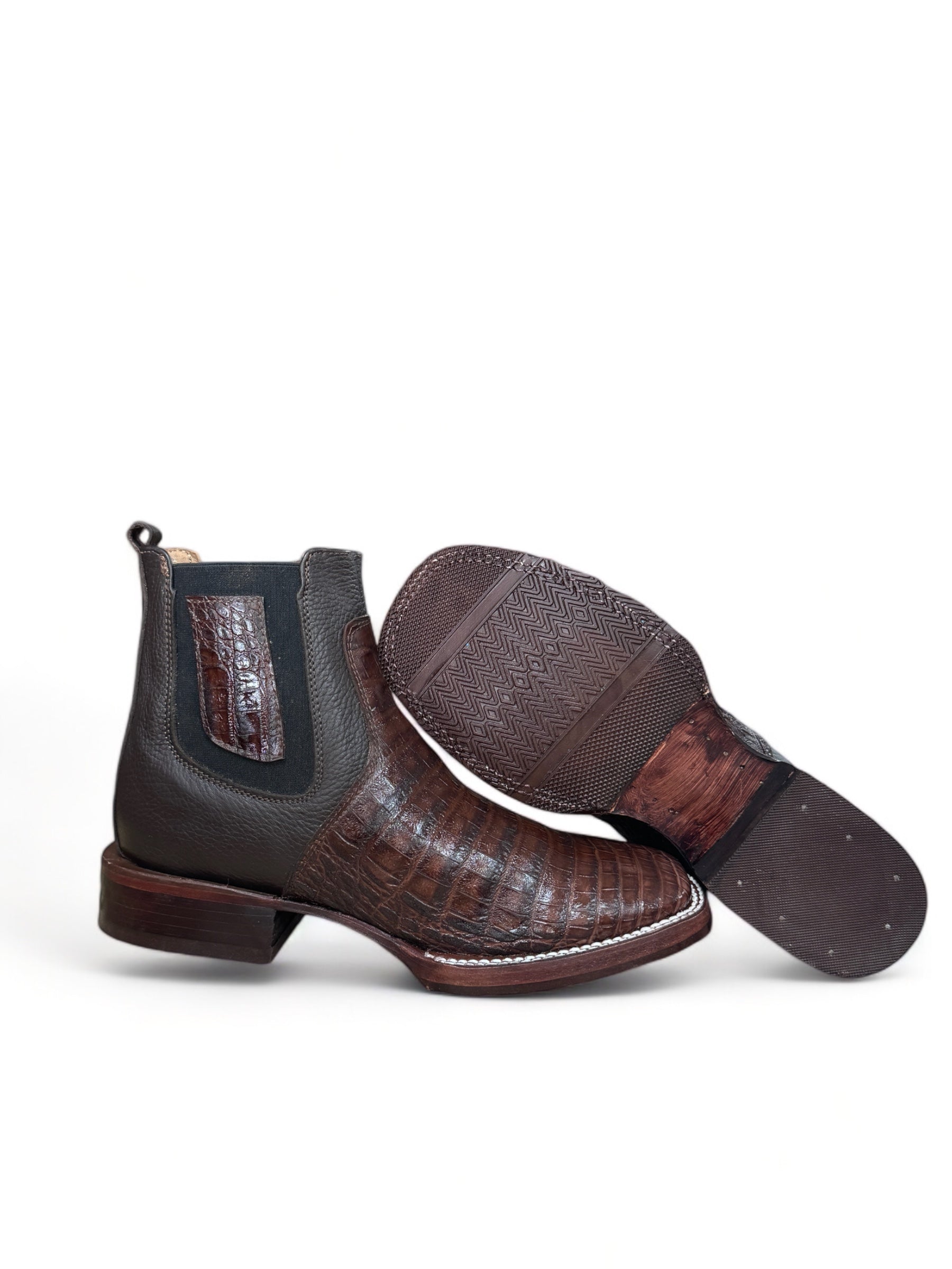 Men Ankle Leather Boots with Cocodrile Texture Vitello
