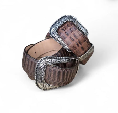 Men Belt Brown and Dark Brown Crocodile