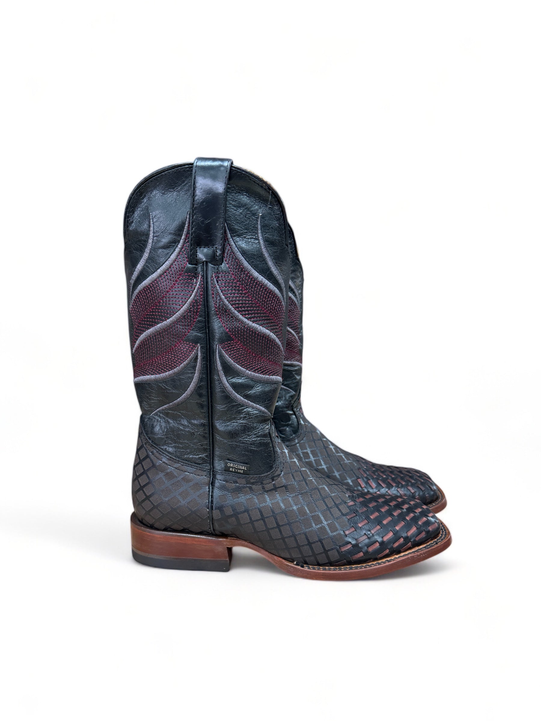 Men Black Burgundy Braided Leather Boot Reyme