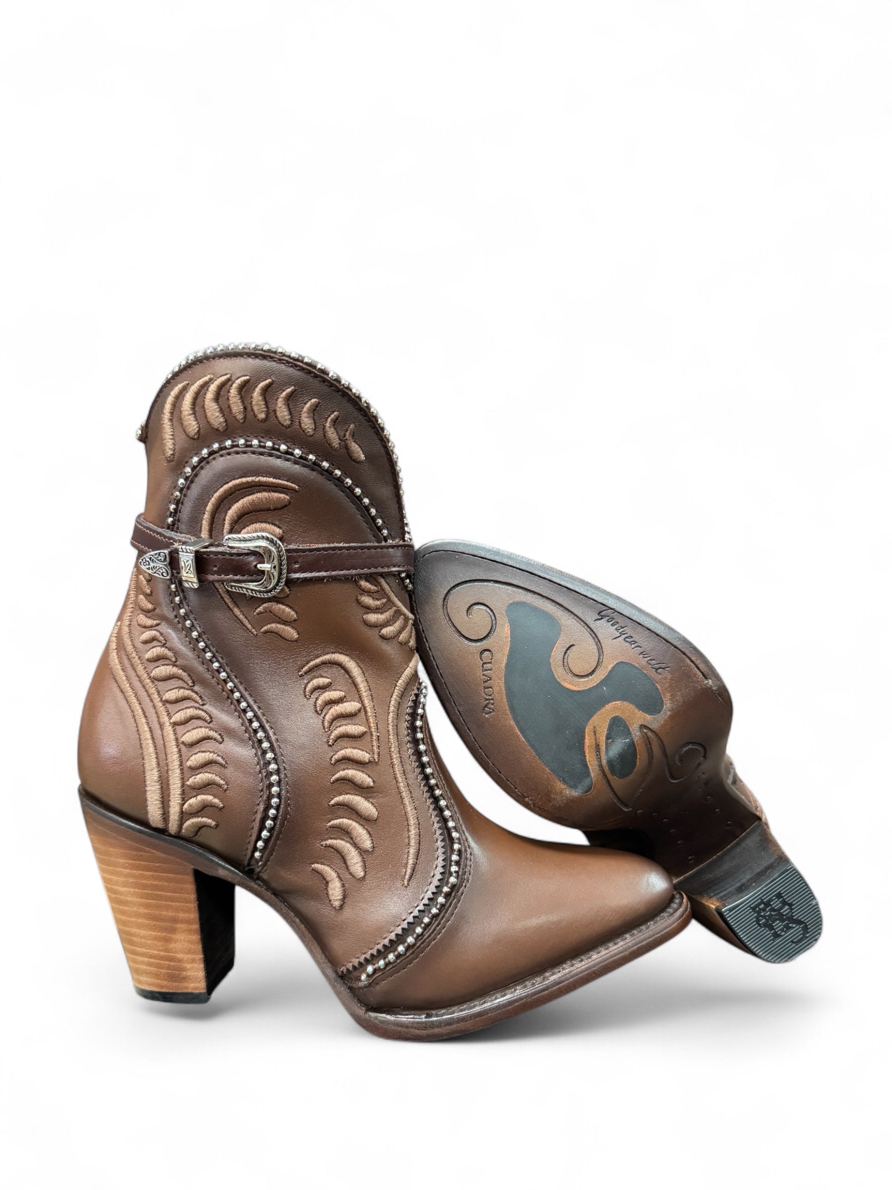 Cuadra Women Ankle Boot With Side Buckle & Embroidered Details