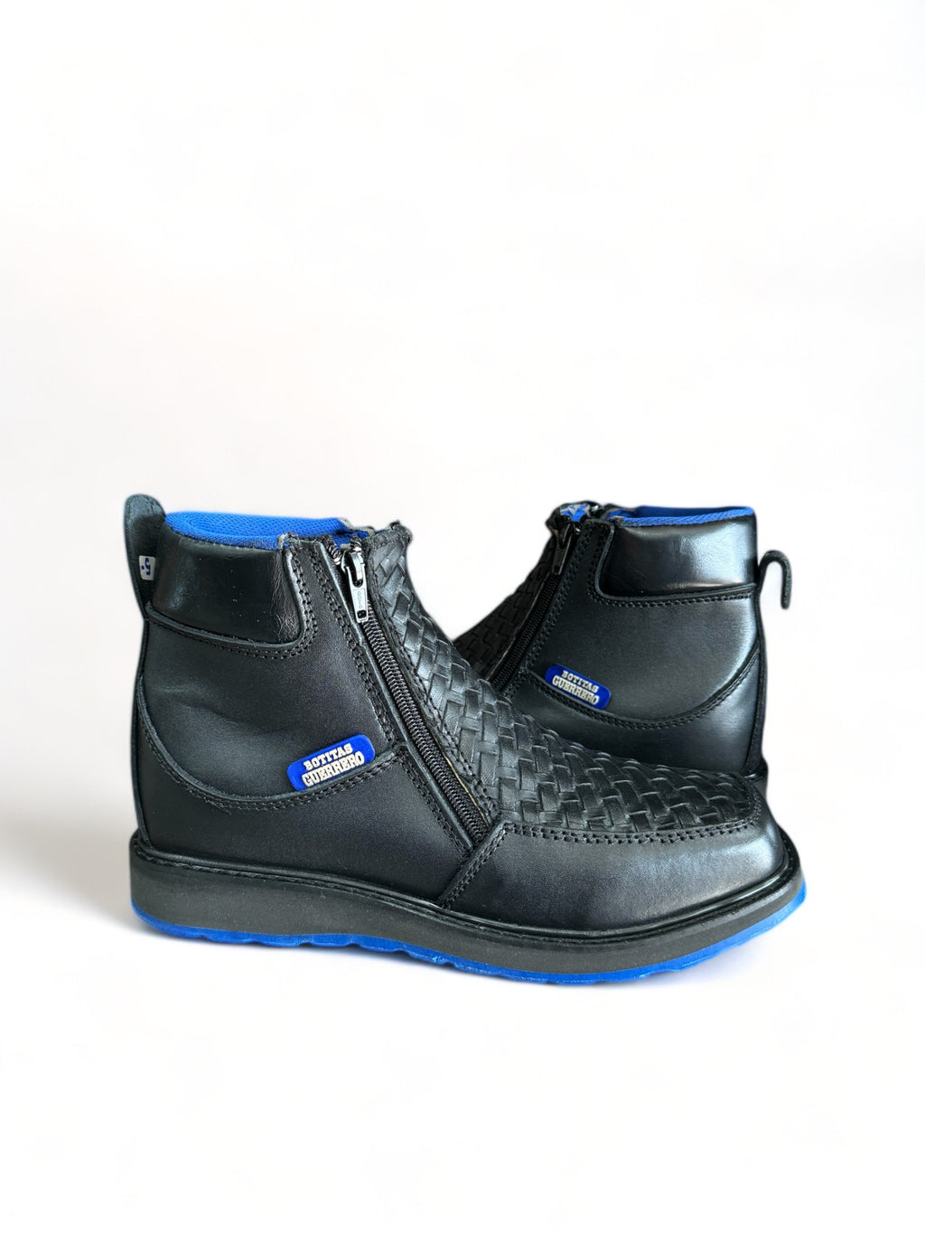 Men Ankle Boot Hand Braided Black With Blue Sole