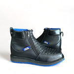 Men Ankle Boot Hand Braided Black With Blue Sole