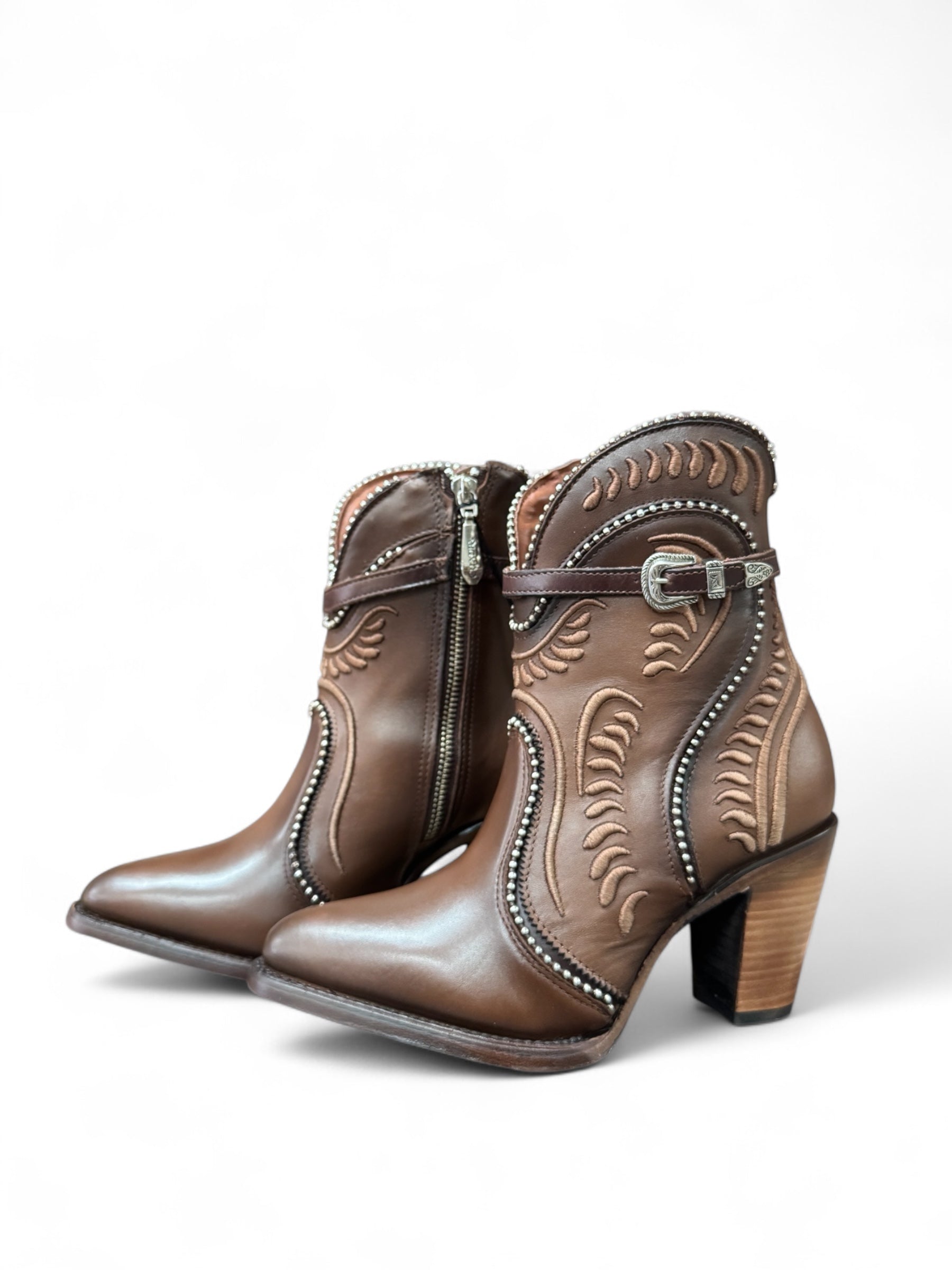 Cuadra Women Ankle Boot With Side Buckle & Embroidered Details