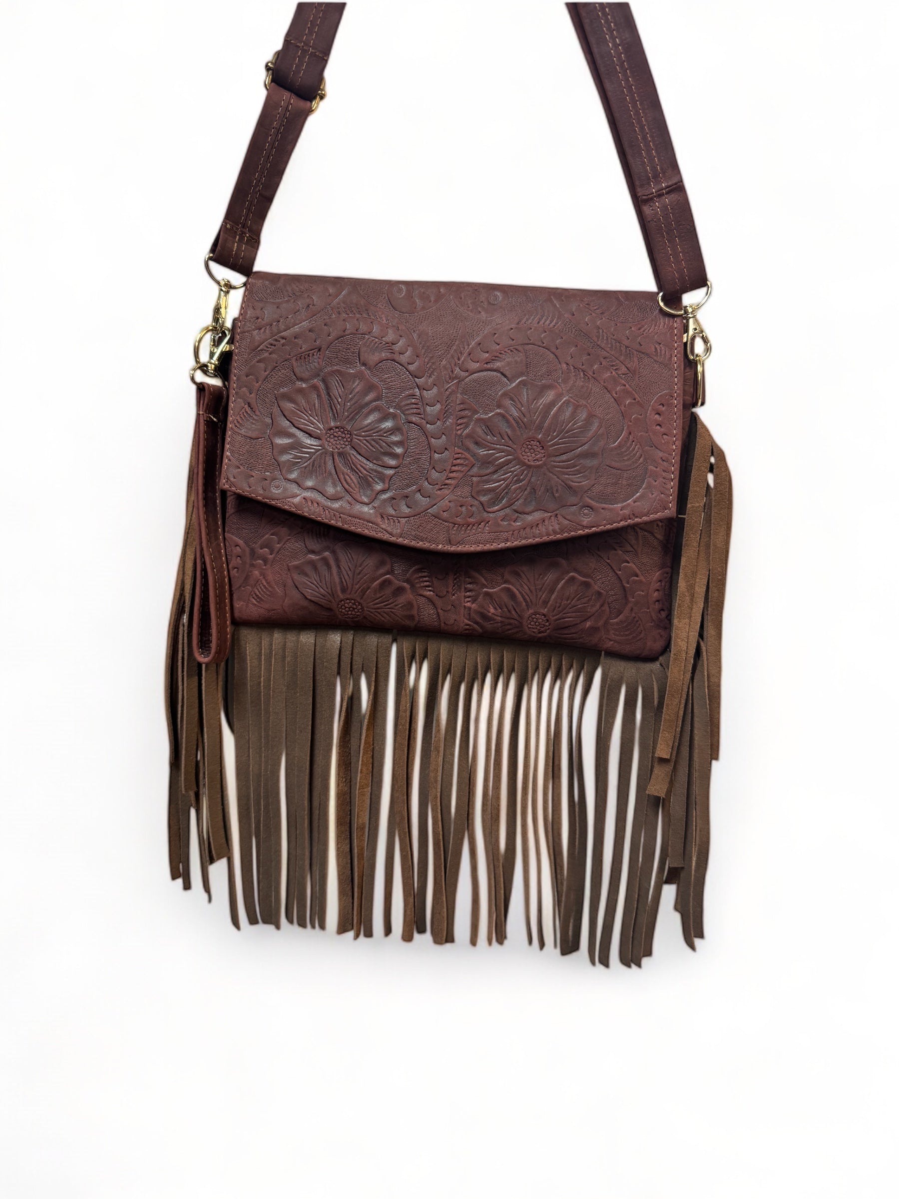 Bolso bandolera de piel cincelada para mujer