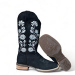 Women Boots Black with White Embroidered Flowers Toro Moro