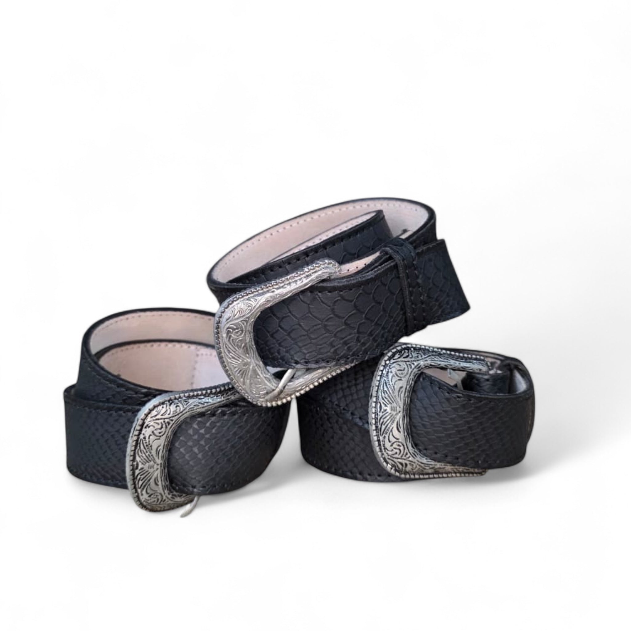 Men Belt Black Python