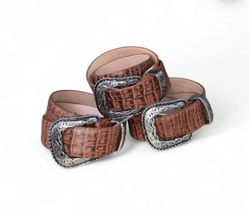 Men Belt Brown and Dark Brown Crocodile