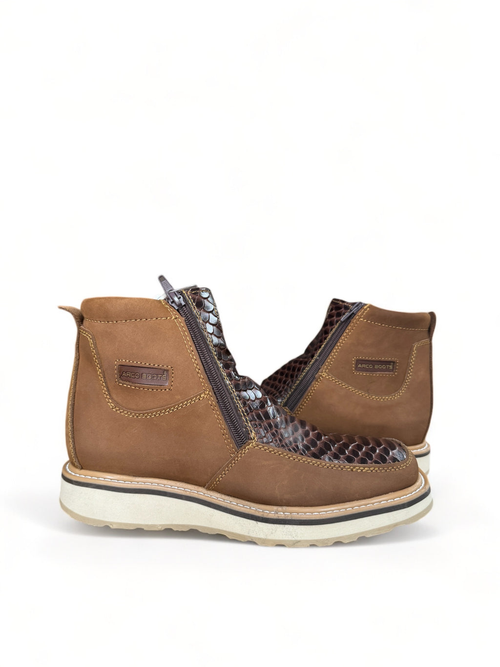 Men Ankle Zipper Leather Boot With Python Texture Arco