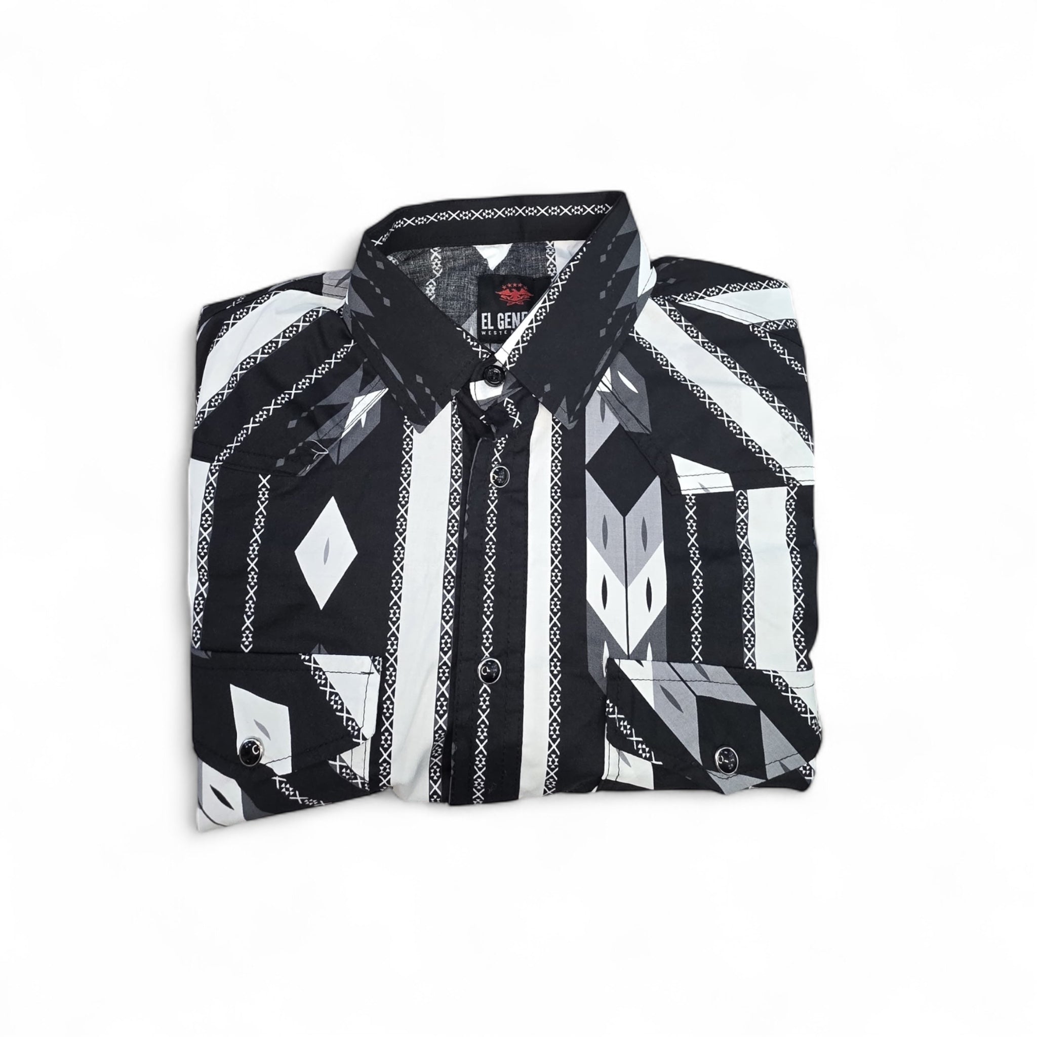 Men Long Sleeve Button Up Western Shirt ElGl 44475 Black Tribal Print