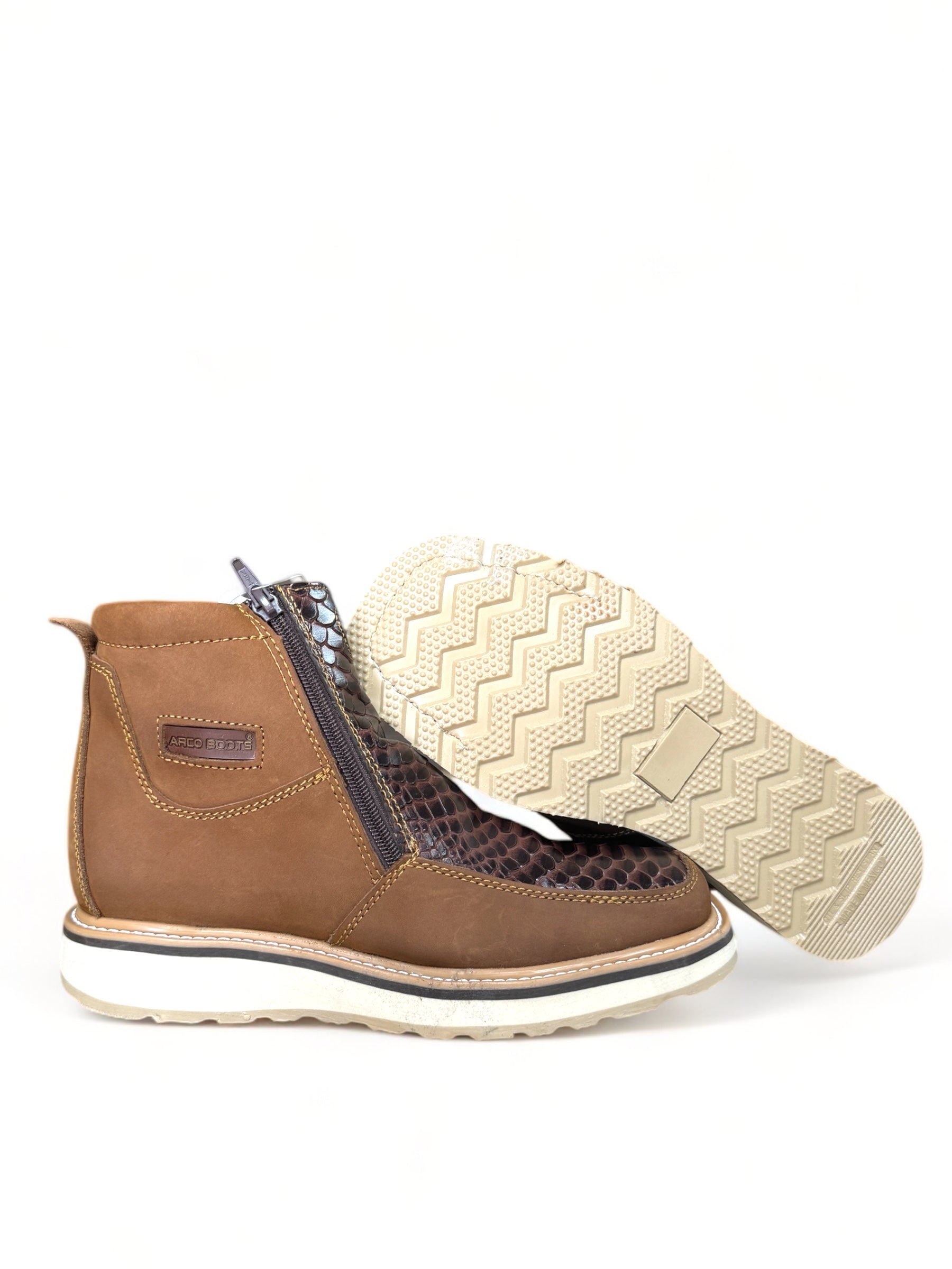 Men Ankle Zipper Leather Boot With Python Texture Arco