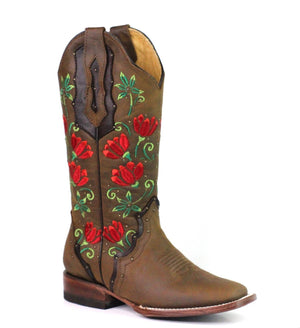 Red Flowers Boots ReyMe 063FL4